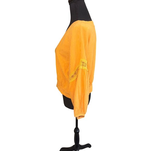 Karlie Womens Mustard Yellow Cotton Button-Front Cardigan Lace Baloon Sleeve L - Picture 9 of 9